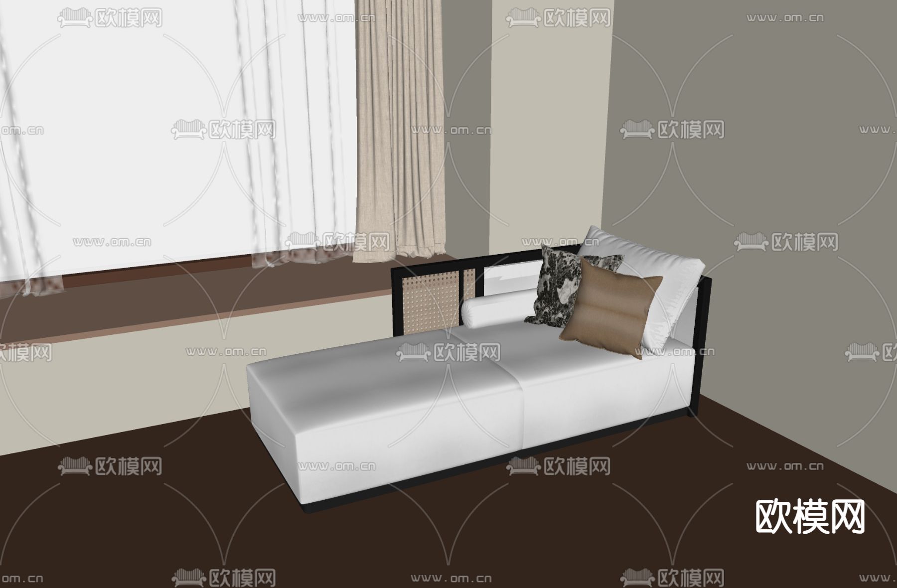 新中式贵妃椅su模型下载（渲染图2）