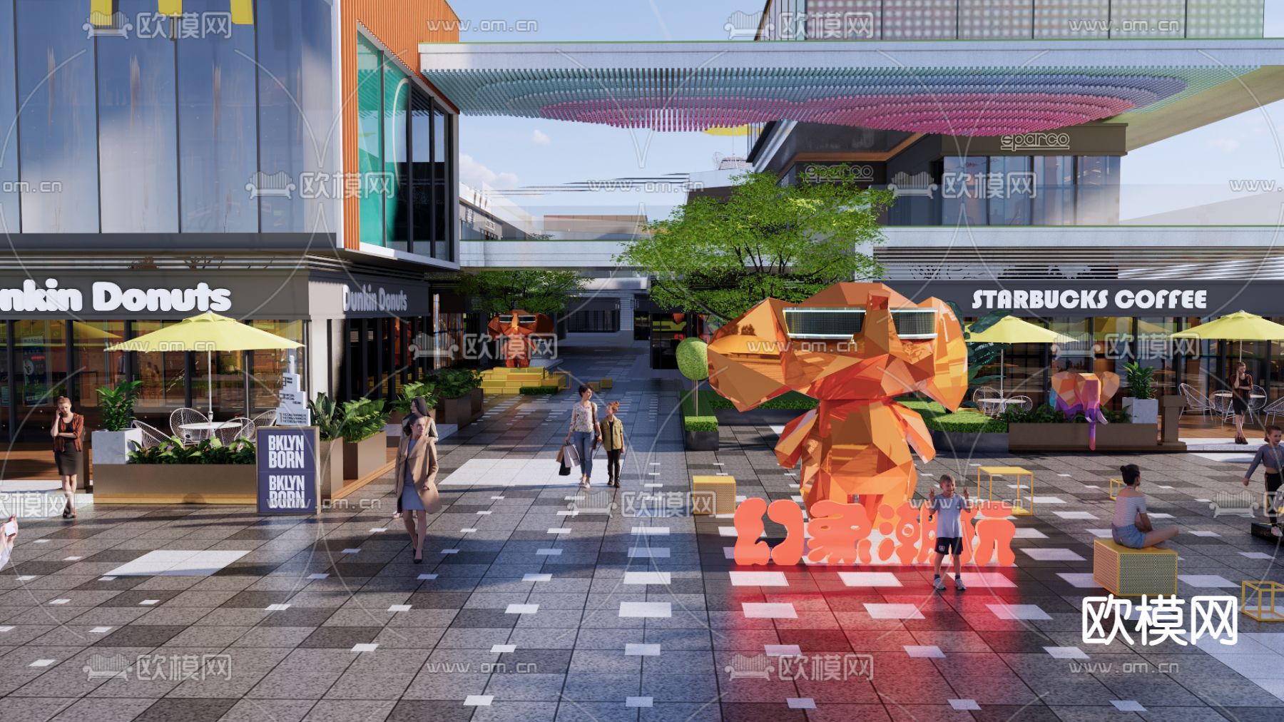 商业街 潮玩雕塑su模型下载（渲染图1）