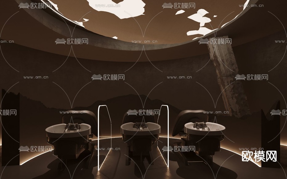 美发店洗头区su模型下载(渲染图1)