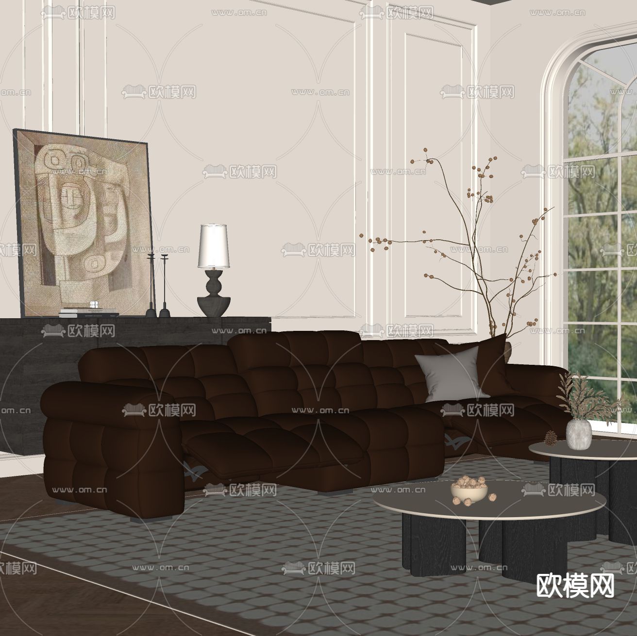 中古风沙发  三人沙发su模型下载（渲染图1）