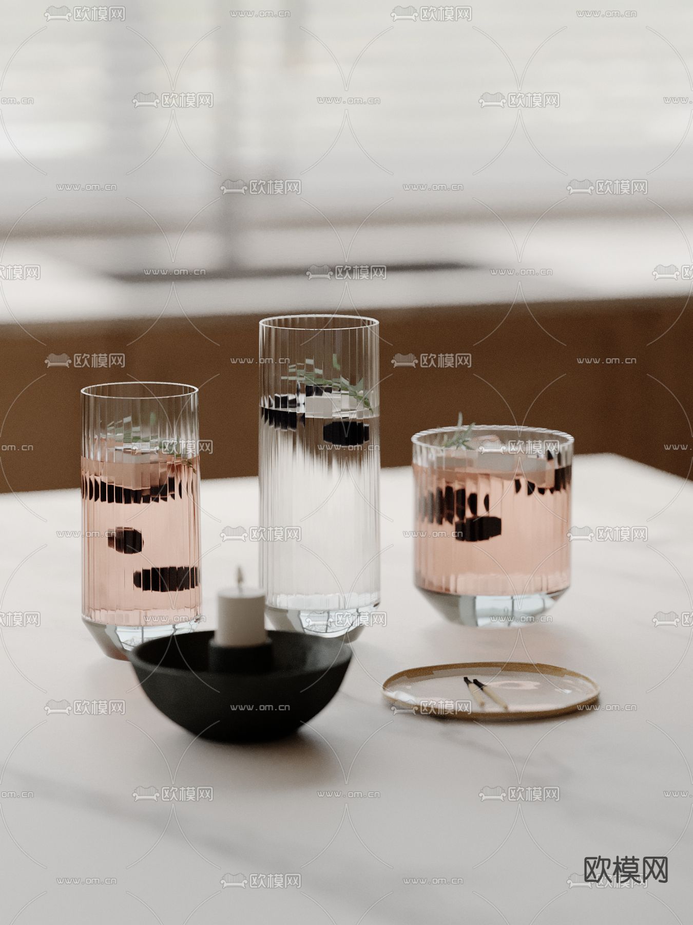饮料 蜡烛 水杯su模型下载（渲染图1）