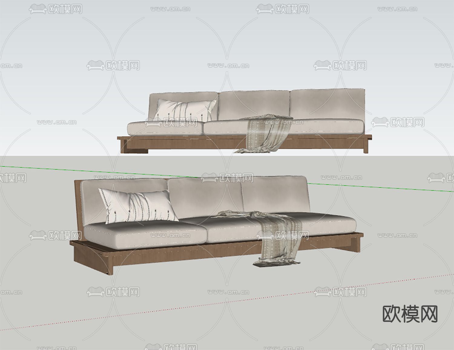 侘寂风多人沙发su模型下载（渲染图1）