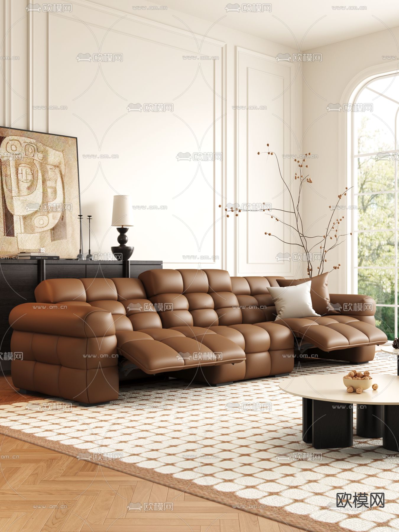 中古风沙发  三人沙发su模型下载（渲染图2）