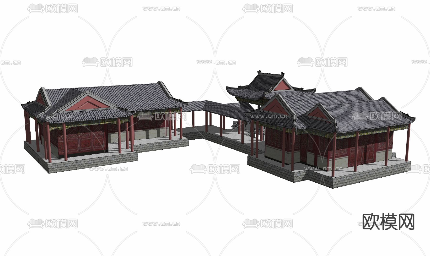 连廊 回廊 古亭 古建筑 攒尖顶 琉璃顶su模型下载