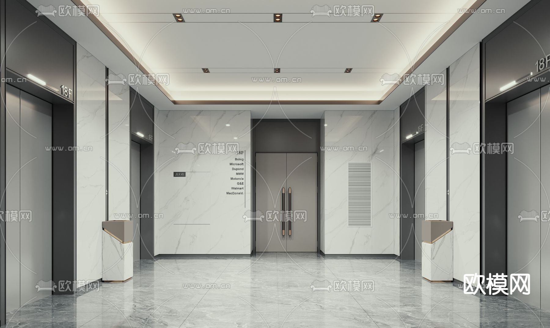 现代电梯间 电梯大厅su模型下载（渲染图3）