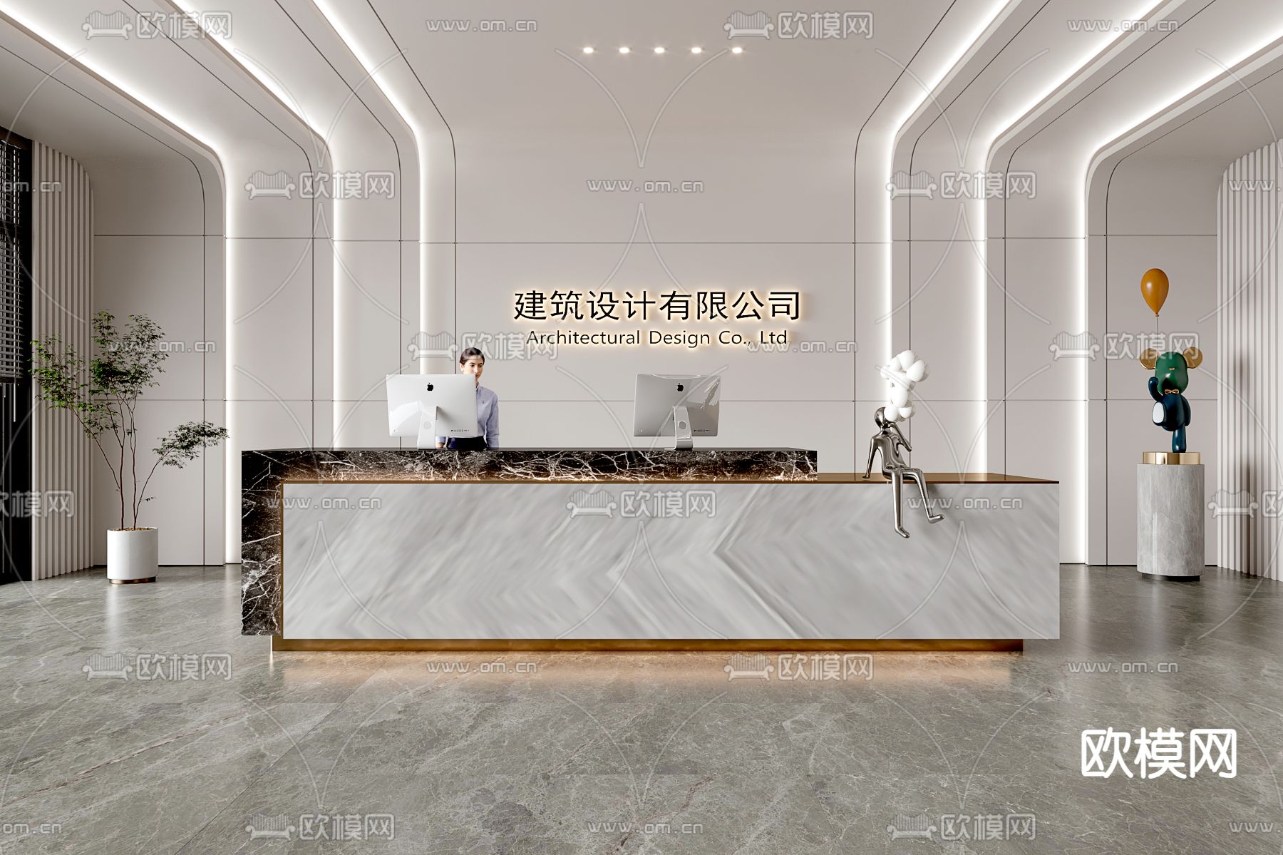 公司前台 接待台su模型下载（渲染图1）