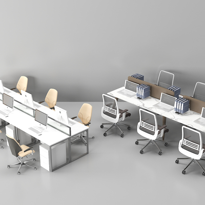  卡位办公桌椅 职员桌su模型 