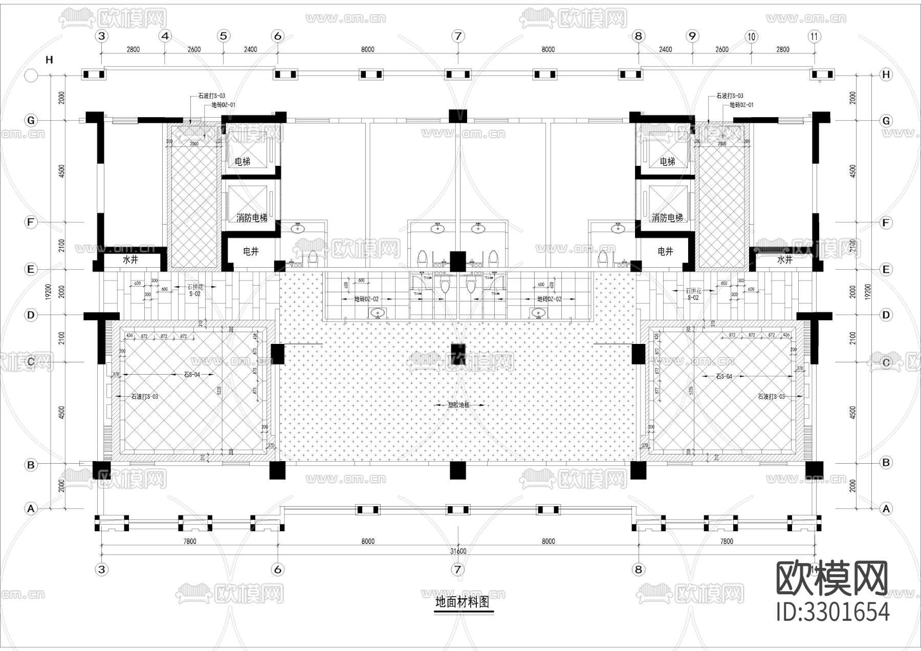 650㎡健身房 健身中心cad施工图下载（渲染图3）