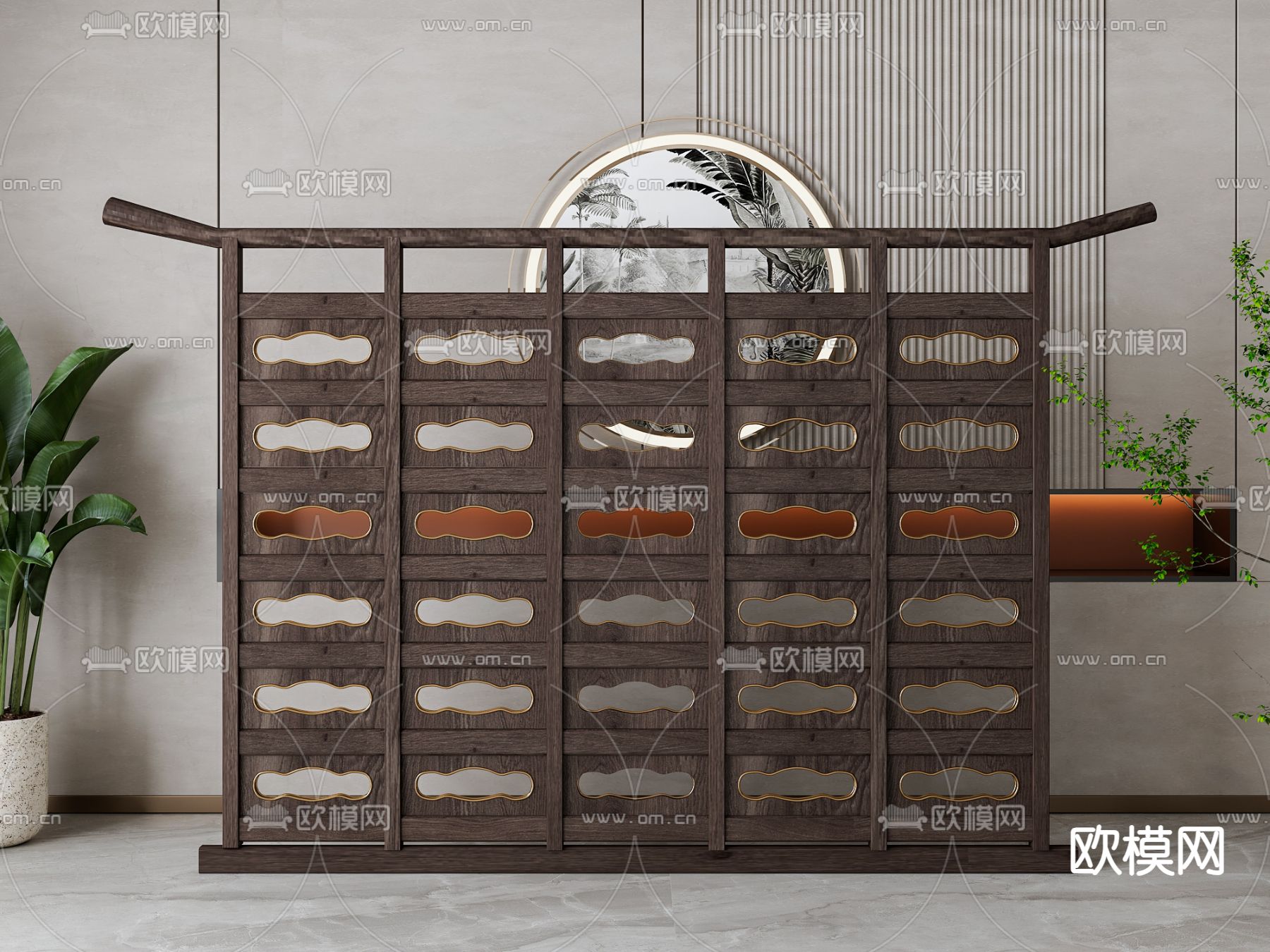新中式隔断su模型下载（渲染图2）