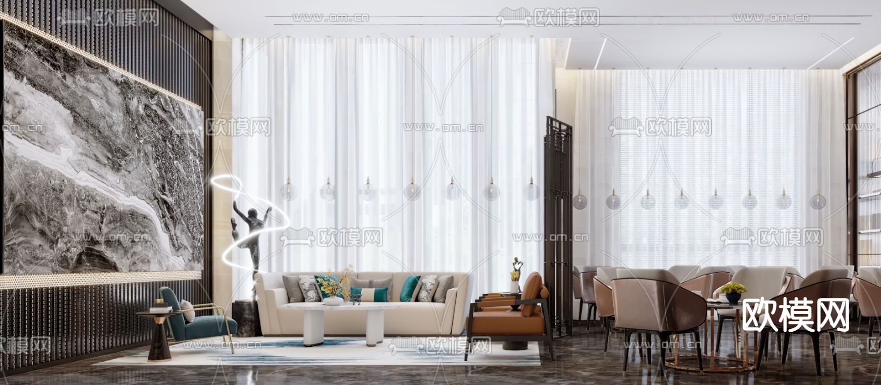 轻奢售楼处 洽谈区3d模型下载