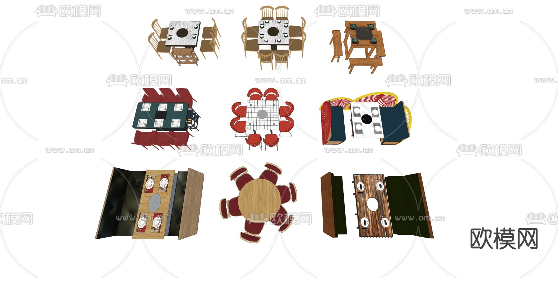 民国风餐桌椅 火锅餐桌su模型下载（渲染图2）