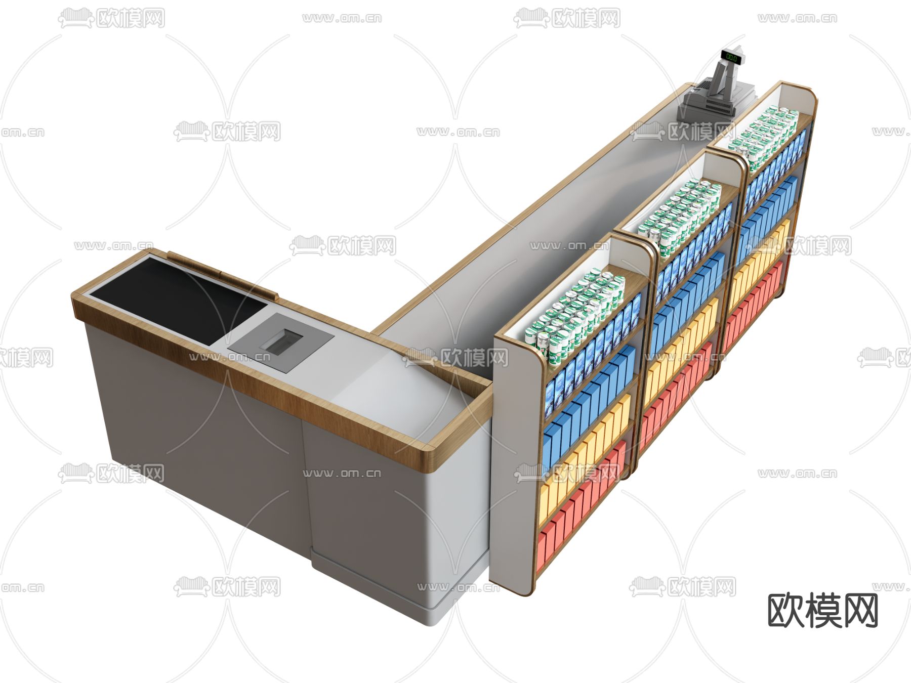 超市收银台 口香糖货架su模型下载（渲染图1）