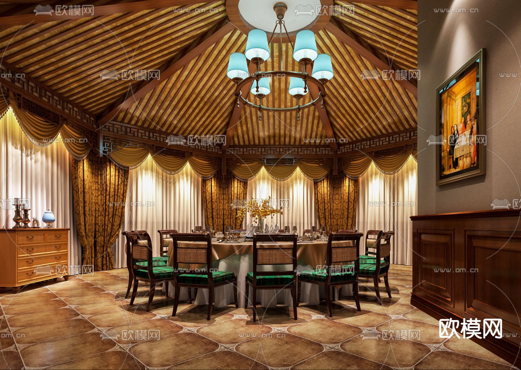 酒楼包厢 私房菜包房3d模型下载