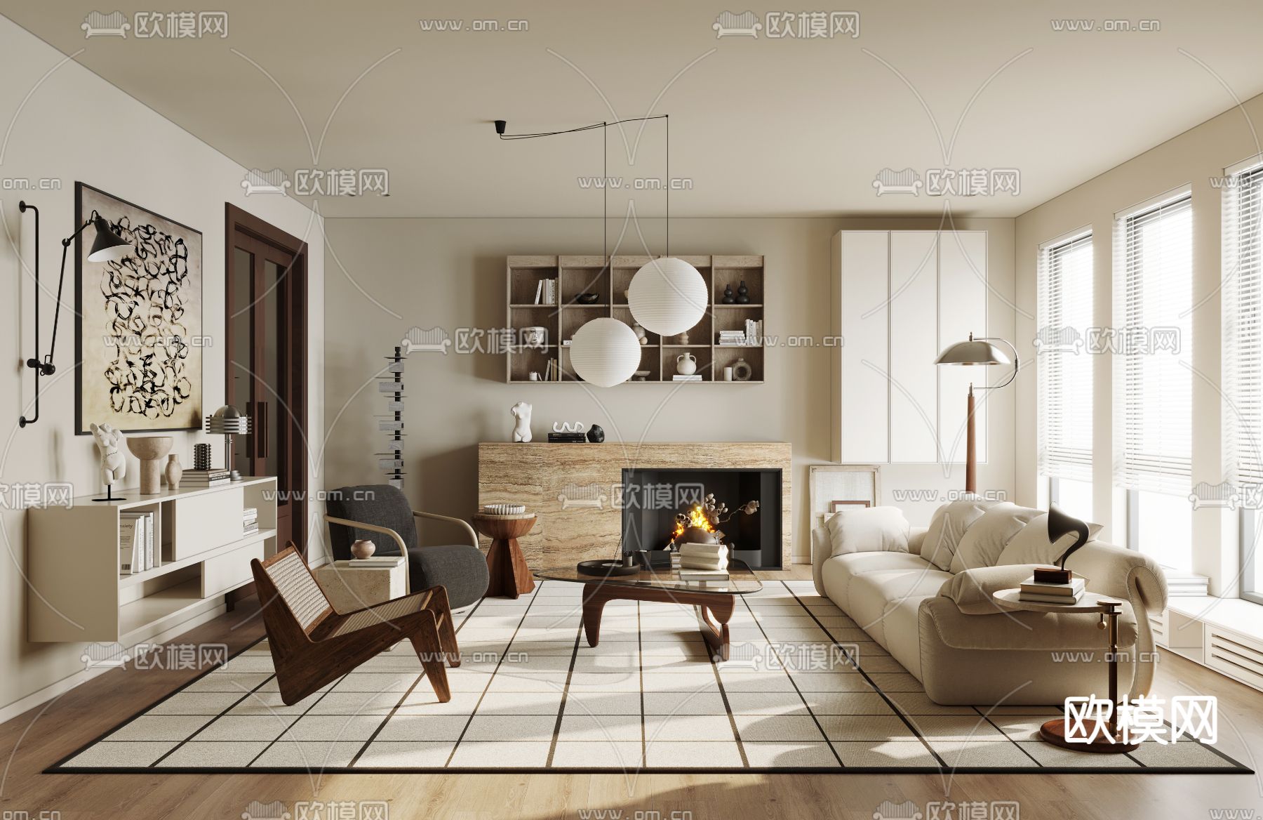 中古风客厅3d模型下载