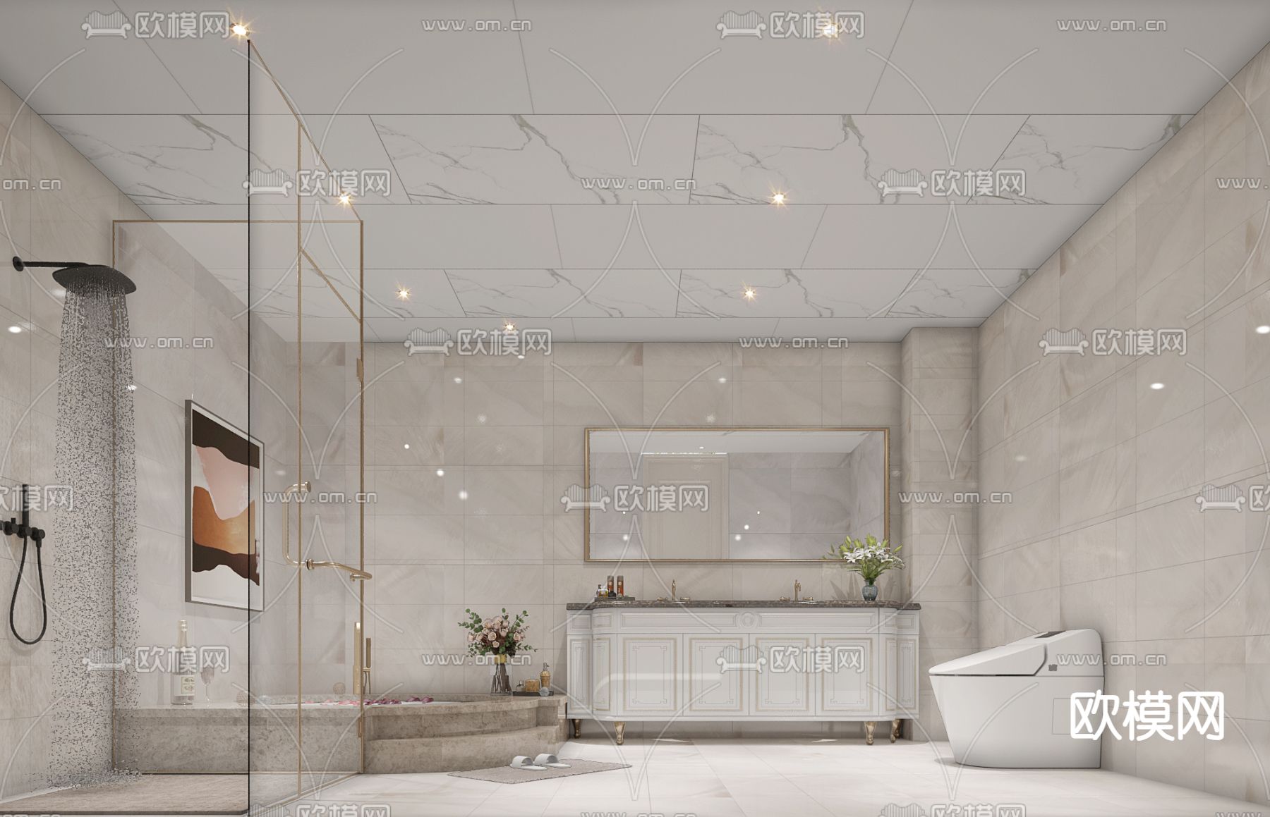 简欧卫生间 浴室3d模型下载（渲染图1）