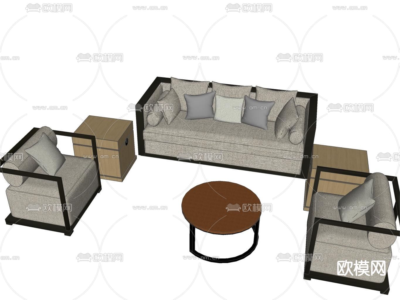新中式沙发 组合沙发su模型下载（渲染图1）