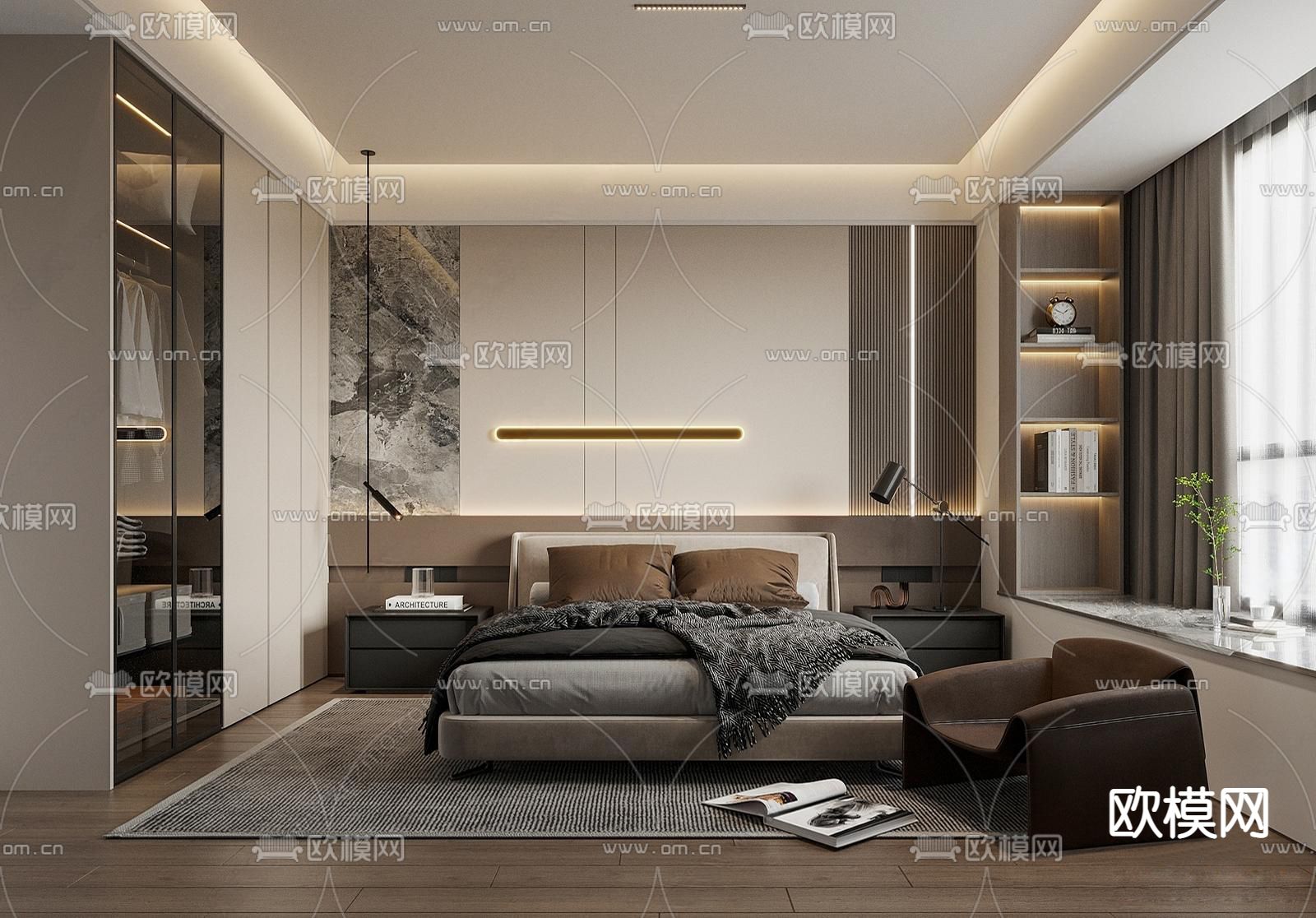 现代意式 主卧 主人房3d模型下载