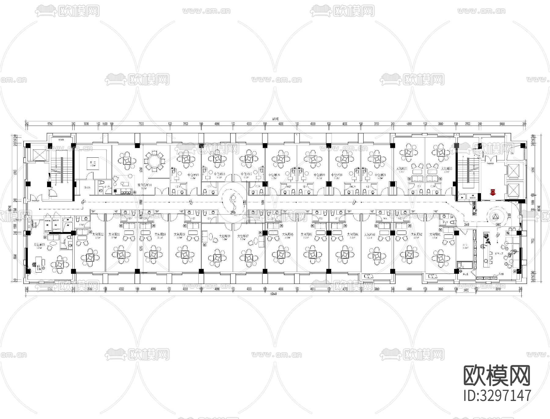 10套棋牌室cad平面图下载（渲染图8）