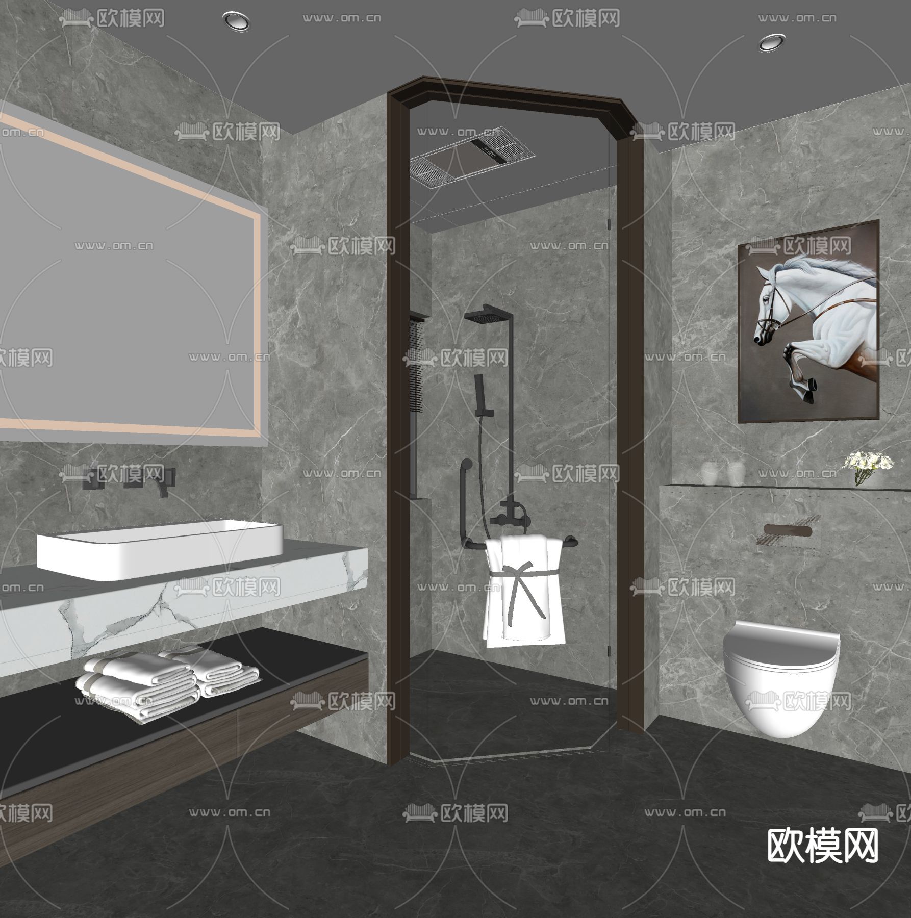 酒店卫生间su模型下载（渲染图2）