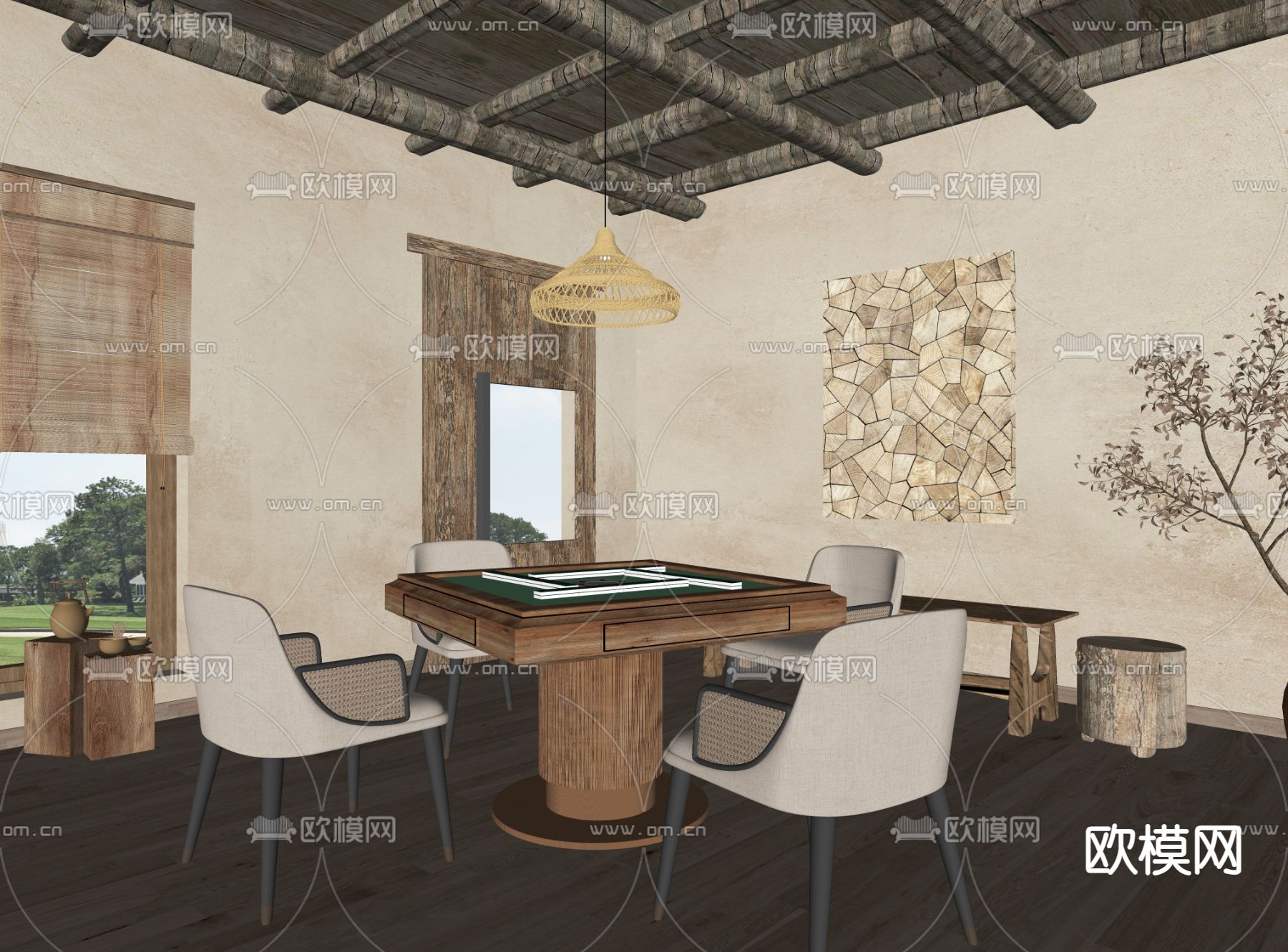 侘寂棋牌室su模型下载（渲染图1）