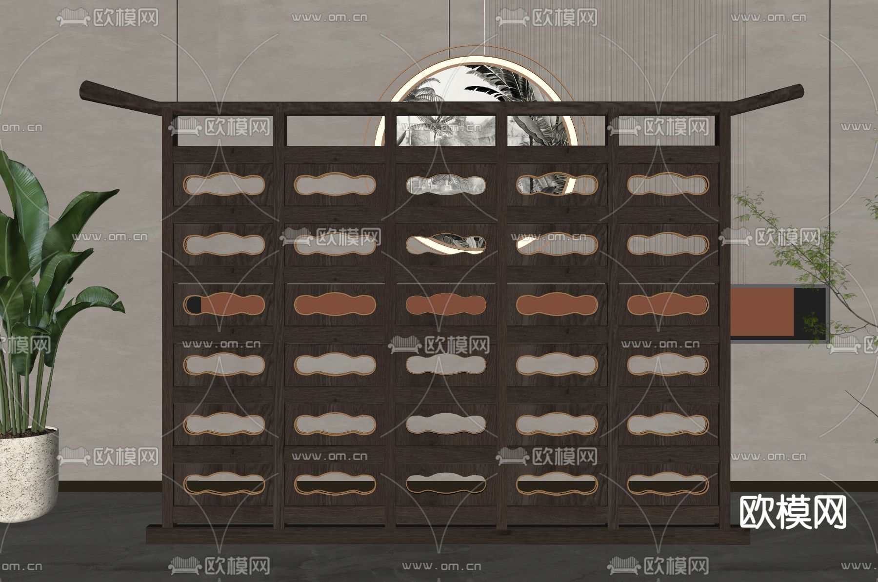 新中式隔断su模型下载（渲染图1）