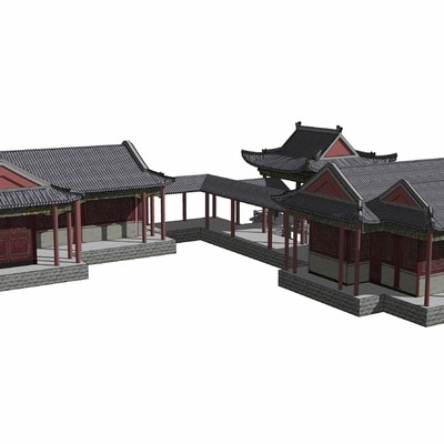  连廊 回廊 古亭 古建筑 攒尖顶 琉璃顶su模型 