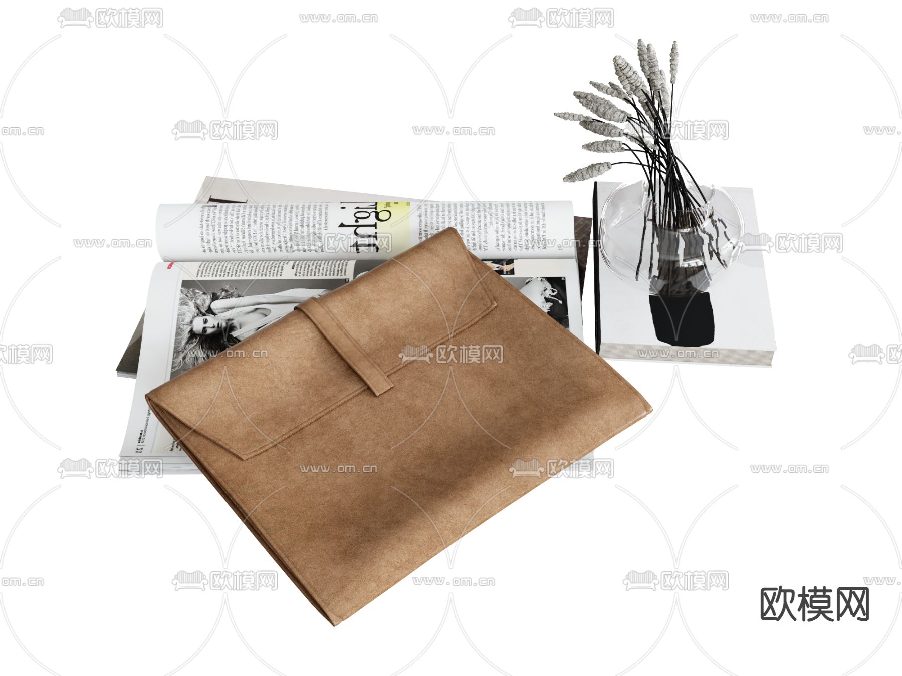 公文包 皮革包 报纸书本su模型下载（渲染图2）