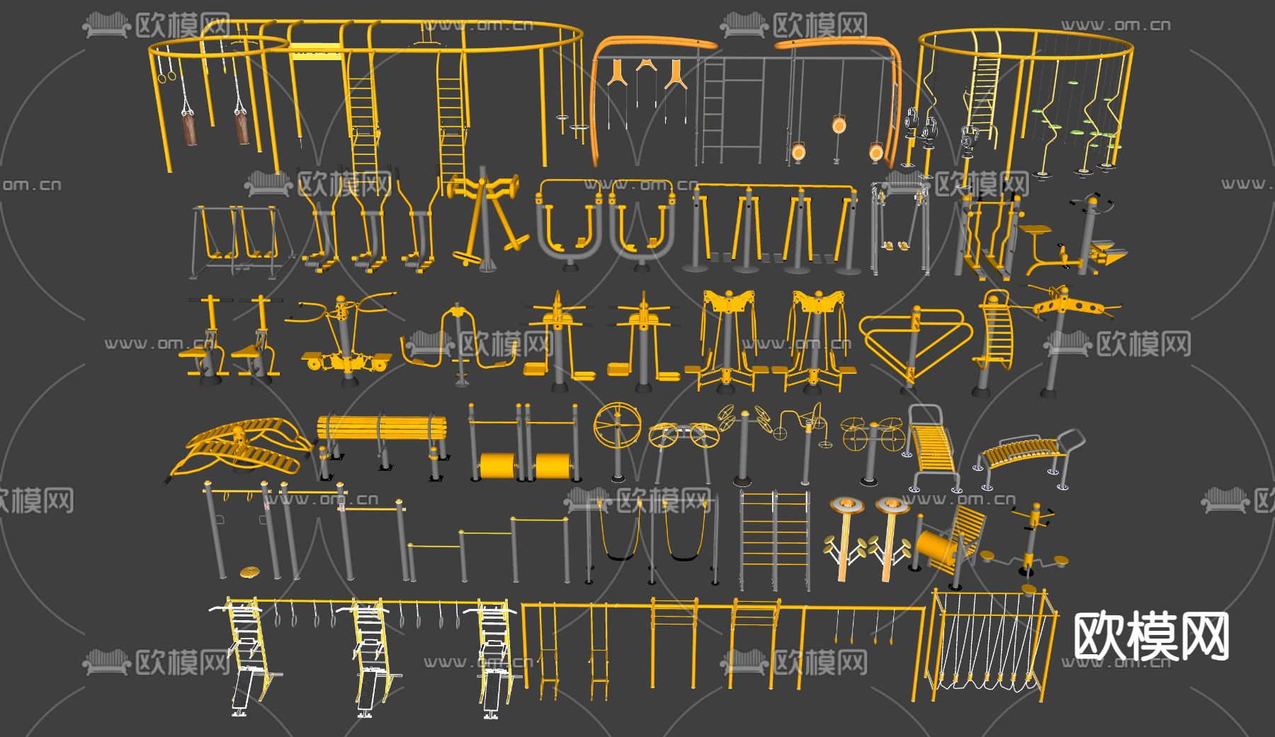 户外康体器械 健身器械 多功能健身器械 综合健身器械su模型下载