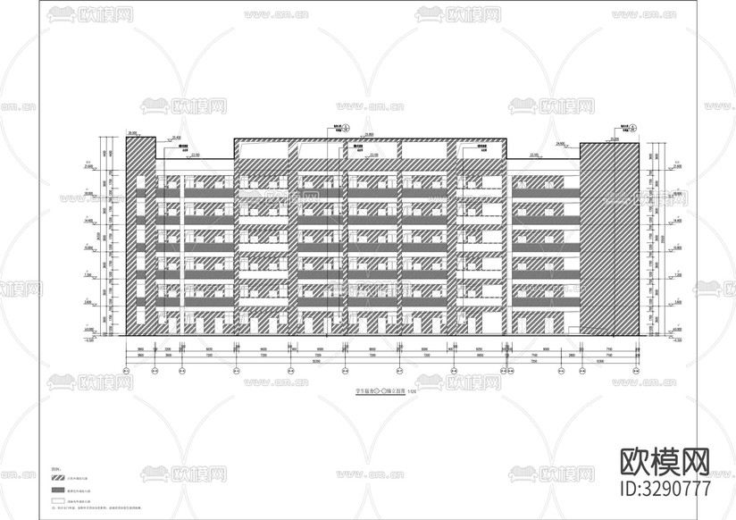 中學(xué)綜合樓 食堂 宿舍建筑cad施工圖下載(渲染圖6)