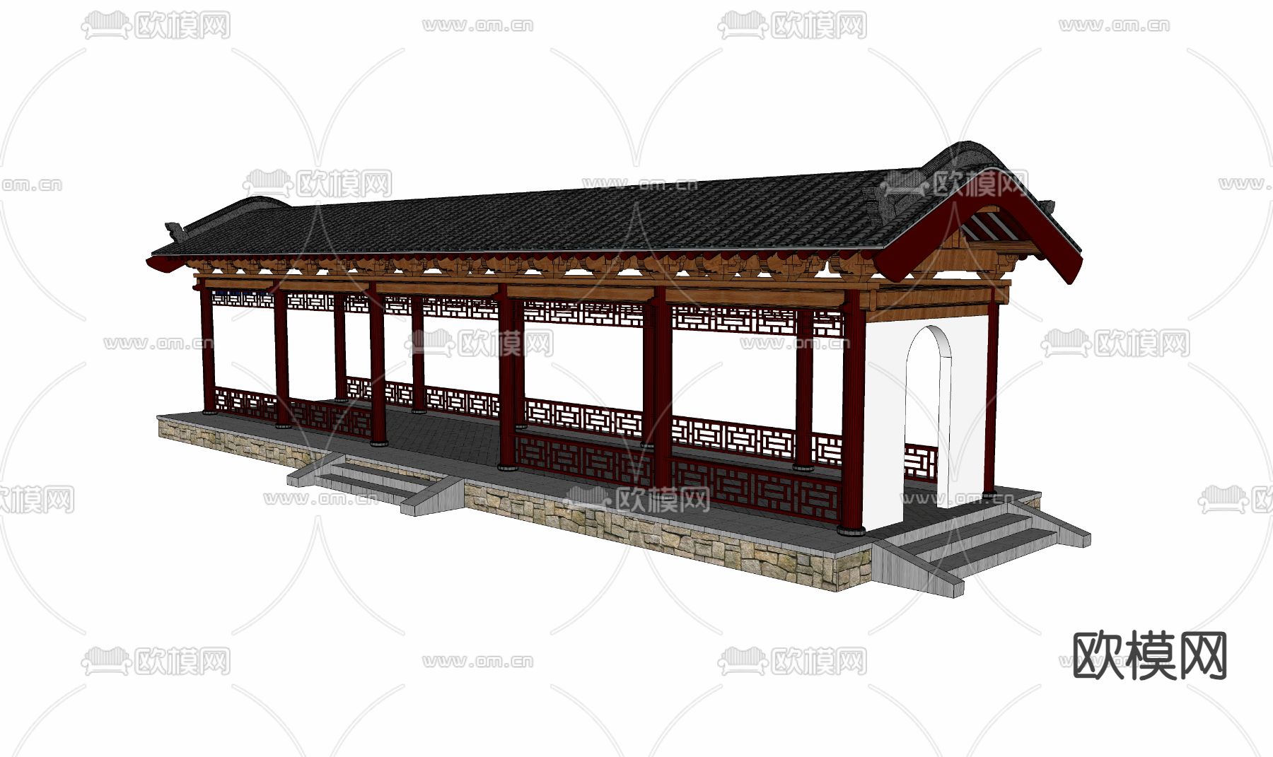 连廊 回廊 古亭 古建筑 攒尖顶 琉璃顶su模型下载