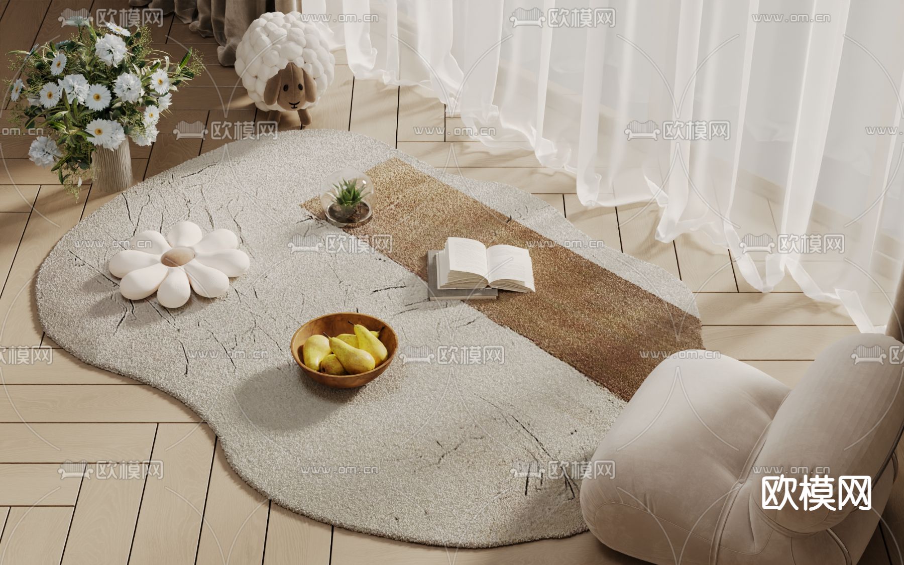 奶油风地毯su模型下载（渲染图2）
