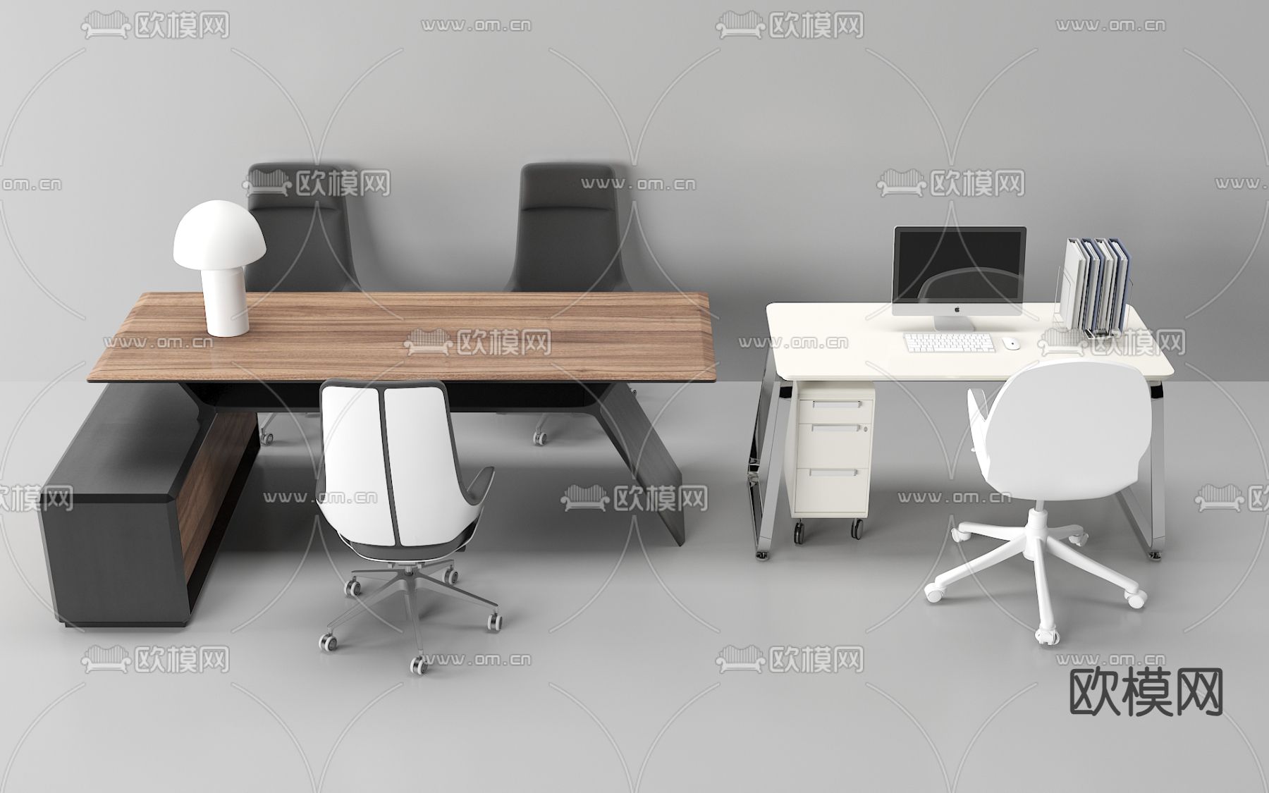 班台桌 办公桌椅su模型下载（渲染图1）