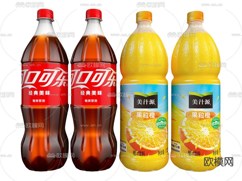 可口可乐 果粒橙 汽水3d模型下载
