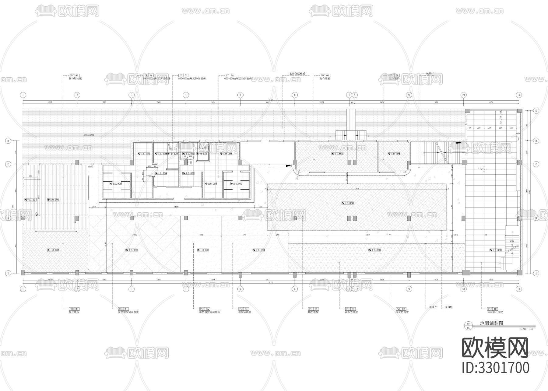 1120㎡健身房 健身中心cad施工图下载（渲染图3）