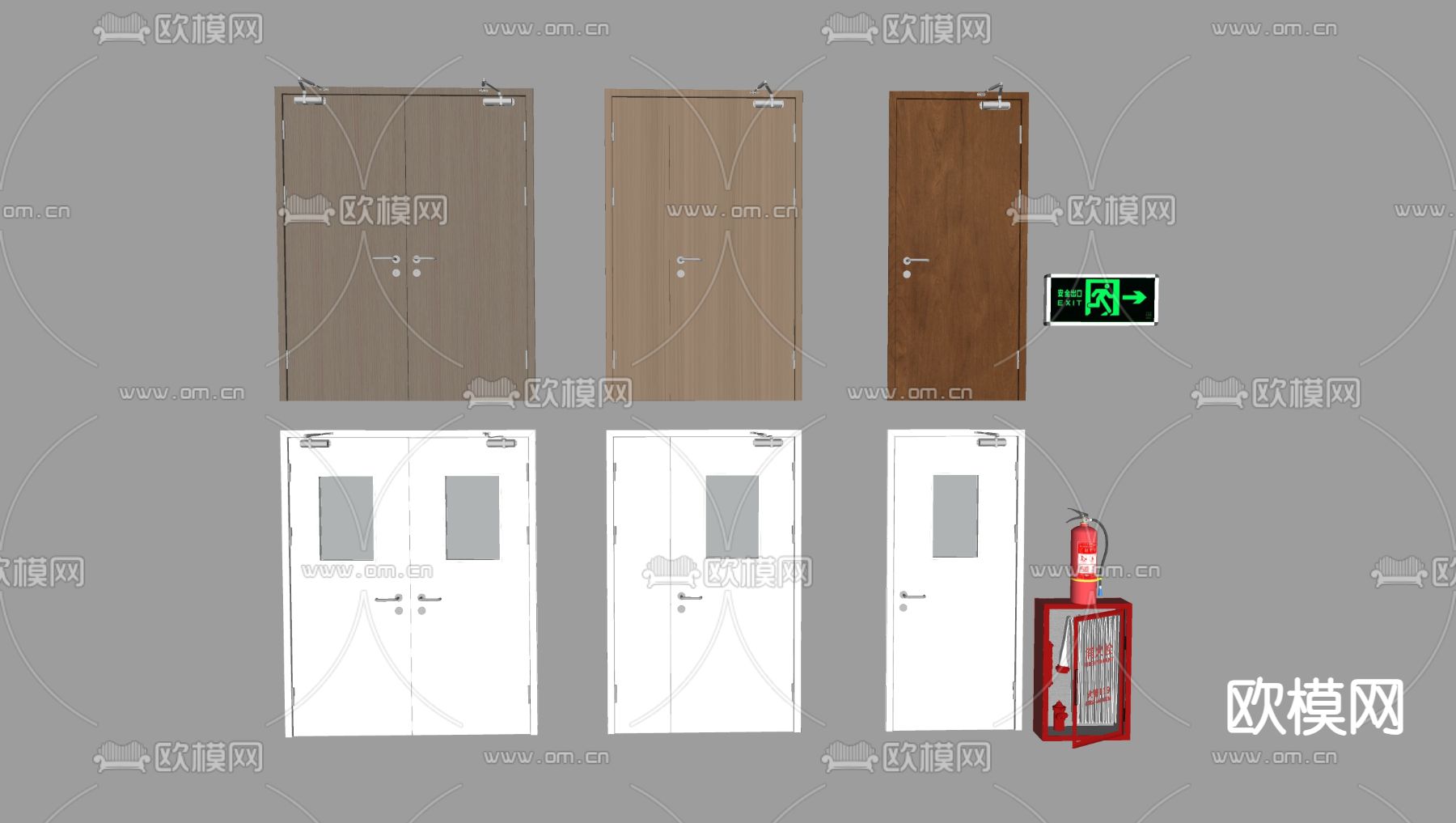 现代消防门 消火栓 灭火器su模型下载（渲染图1）