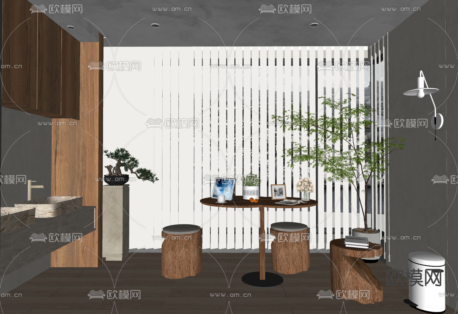 侘寂风休闲阳台su模型下载（渲染图1）