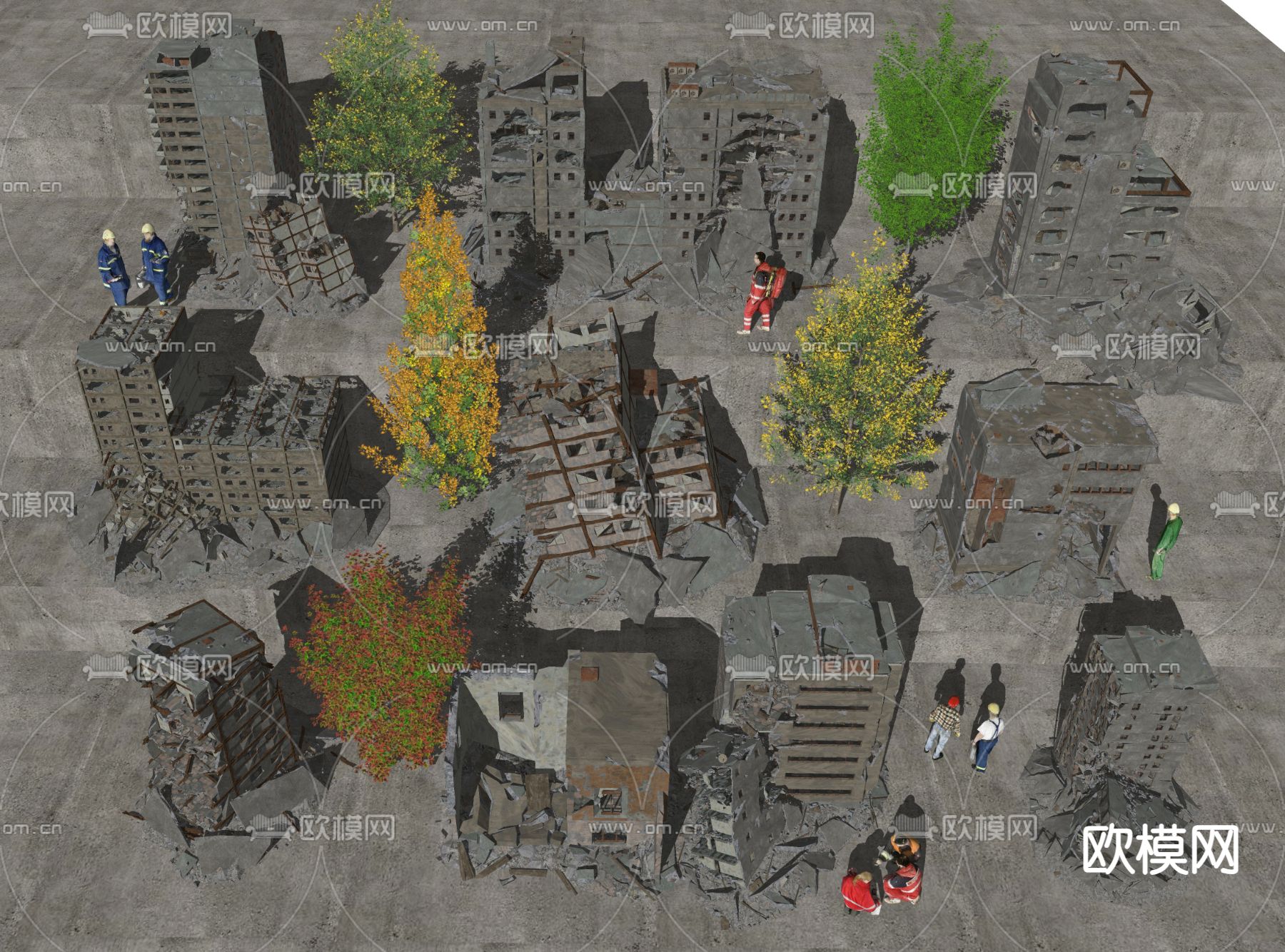 战后废墟 建筑废墟 工地废墟su模型下载（渲染图2）