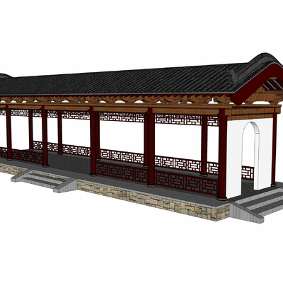  连廊 回廊 古亭 古建筑 攒尖顶 琉璃顶su模型 