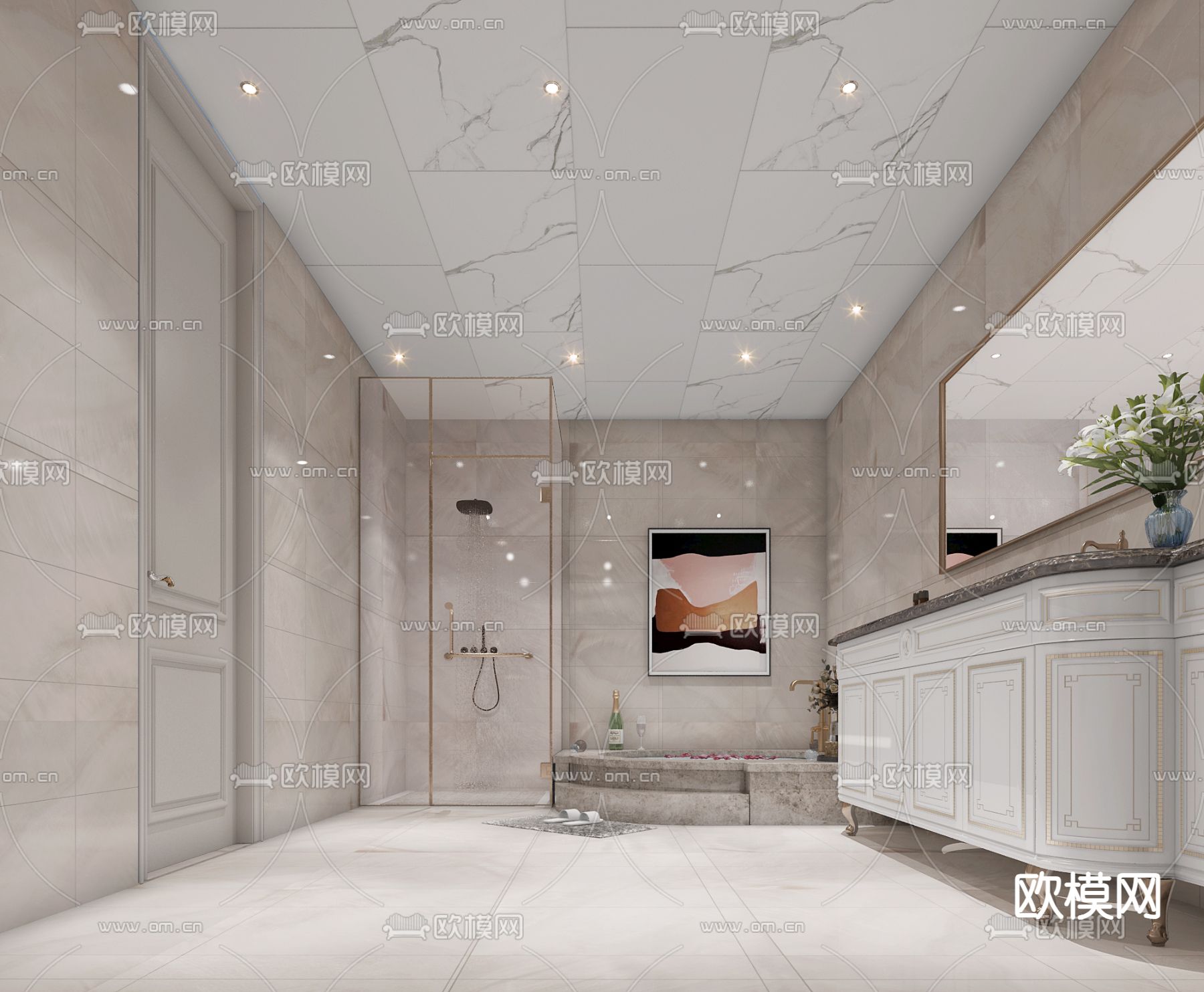 简欧卫生间 浴室3d模型下载（渲染图2）