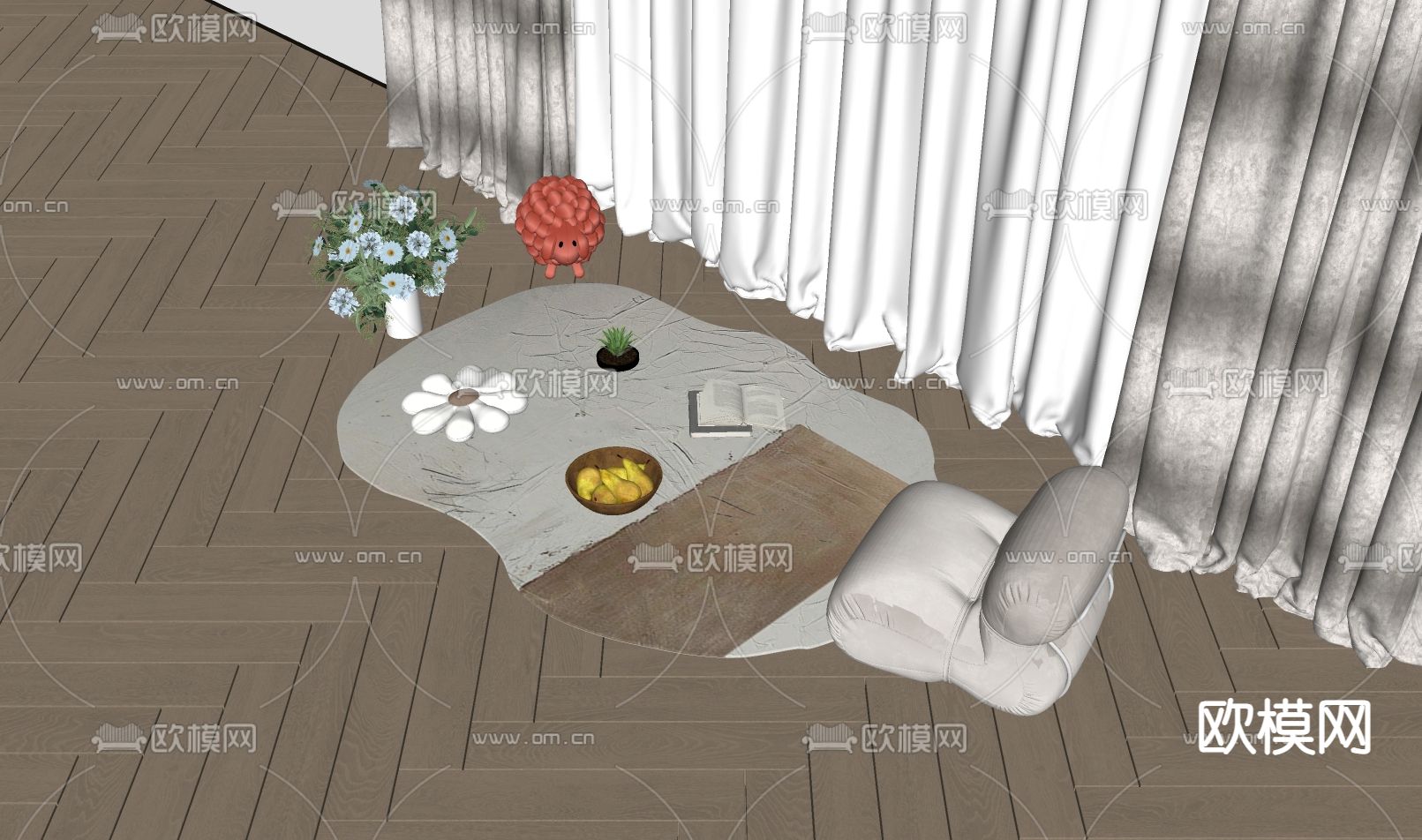 奶油风地毯su模型下载（渲染图1）