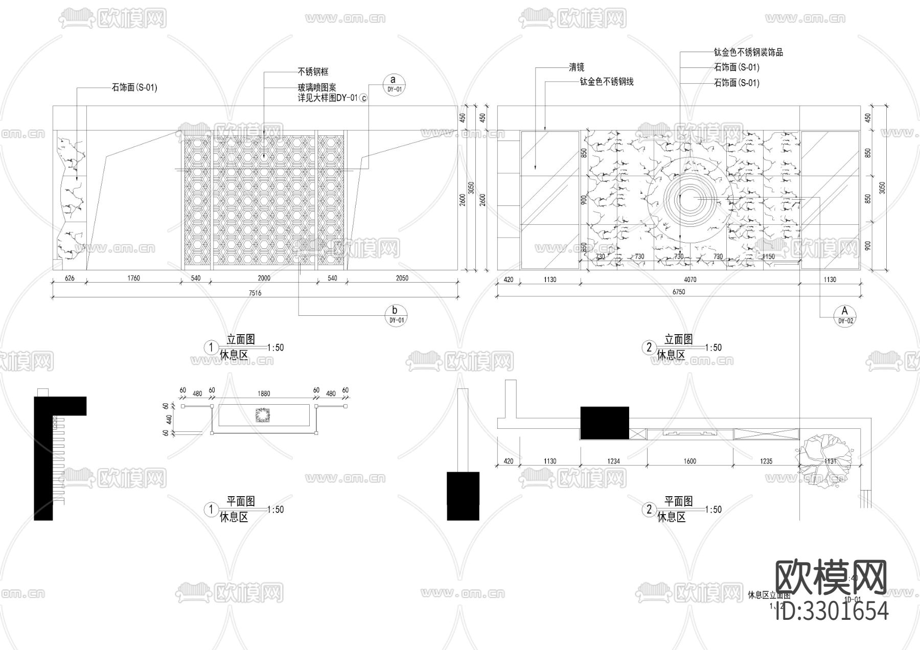 650㎡健身房 健身中心cad施工图下载（渲染图4）