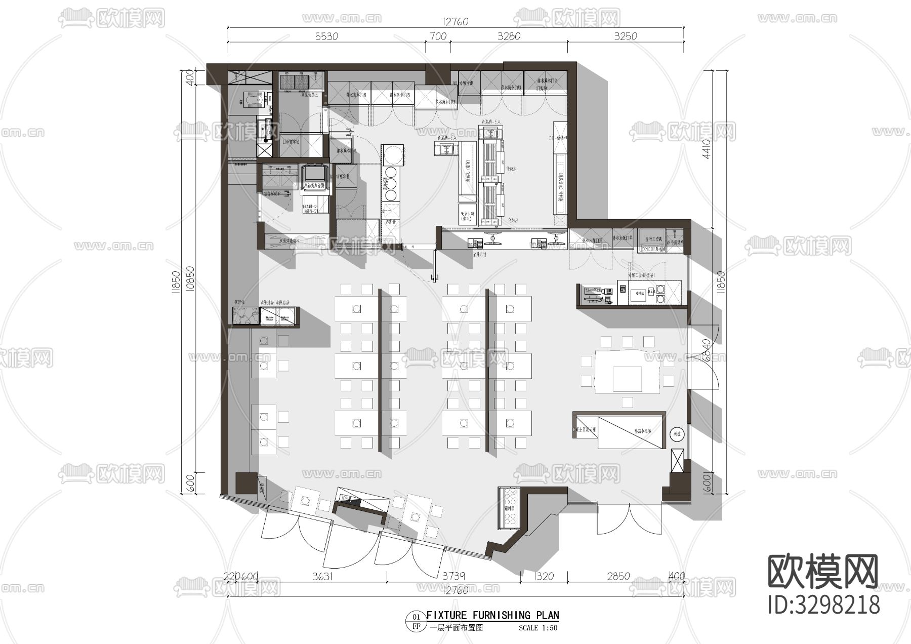 烧烤店烤肉店餐饮室内cad平面图下载