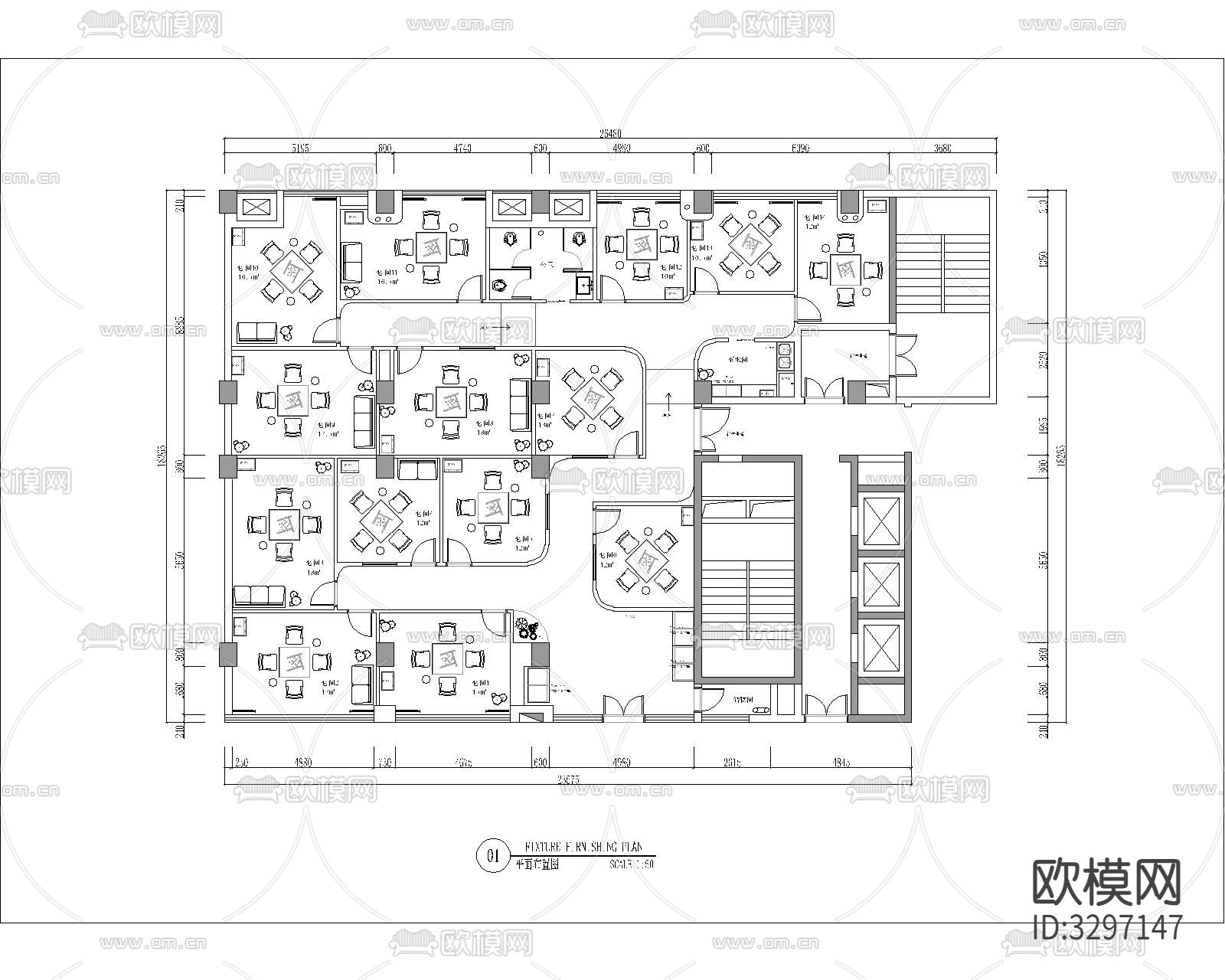 10套棋牌室cad平面图下载（渲染图1）