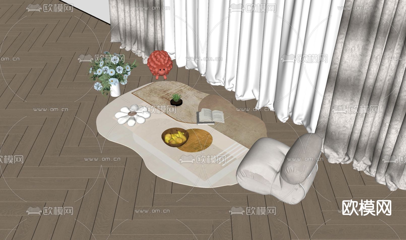 奶油风地毯su模型下载（渲染图1）