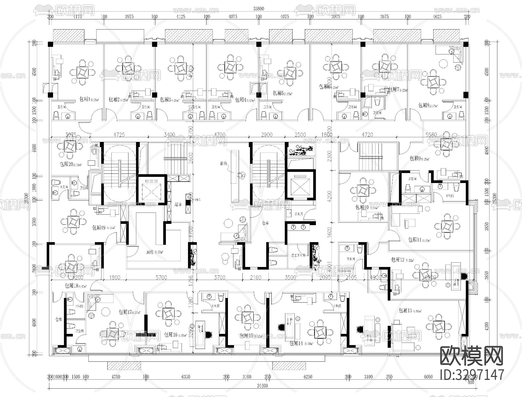 10套棋牌室cad平面图下载（渲染图6）