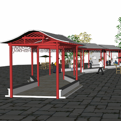  连廊 回廊 古亭 古建筑 攒尖顶 琉璃顶su模型 