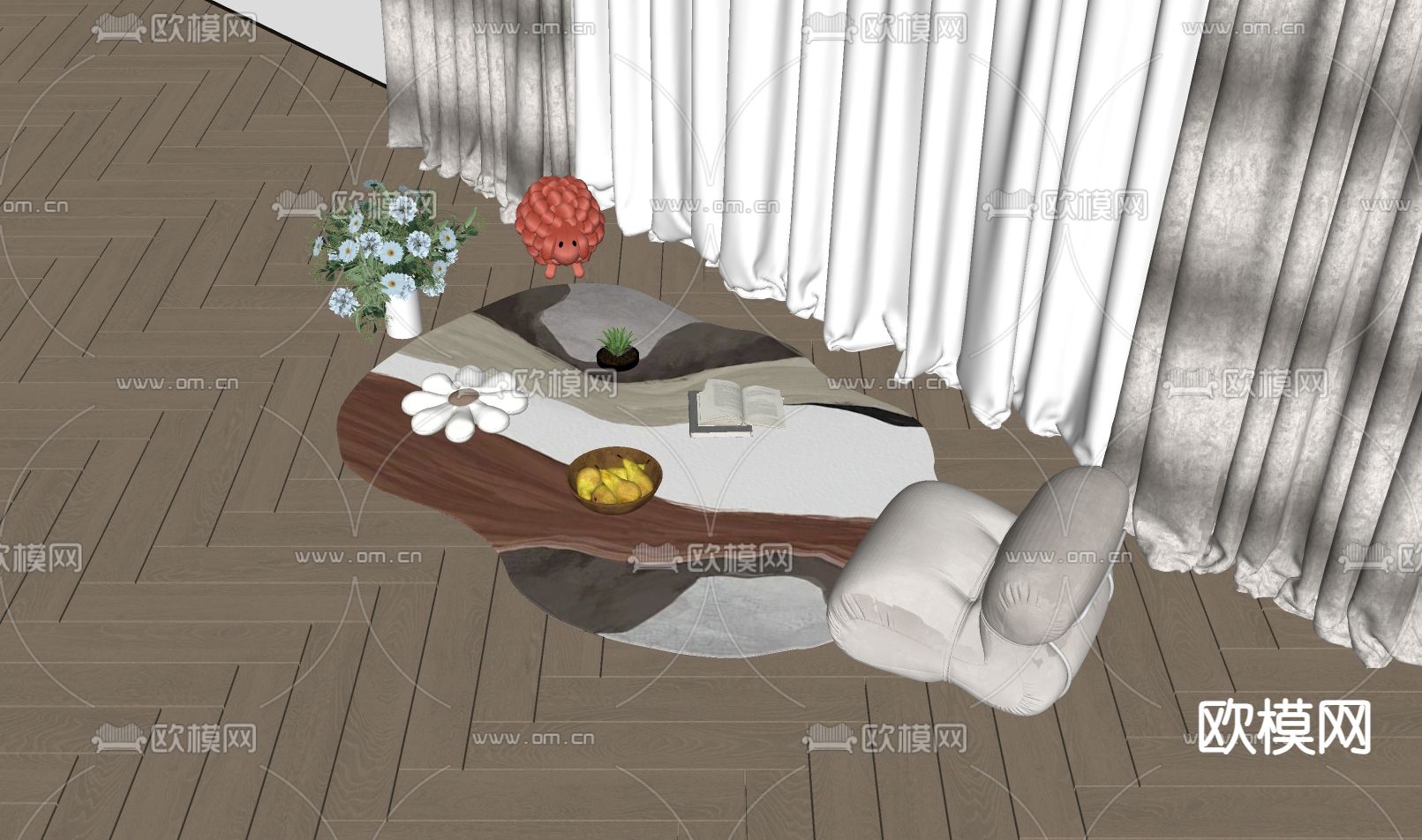 奶油风地毯su模型下载（渲染图1）