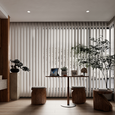  侘寂风休闲阳台su模型 