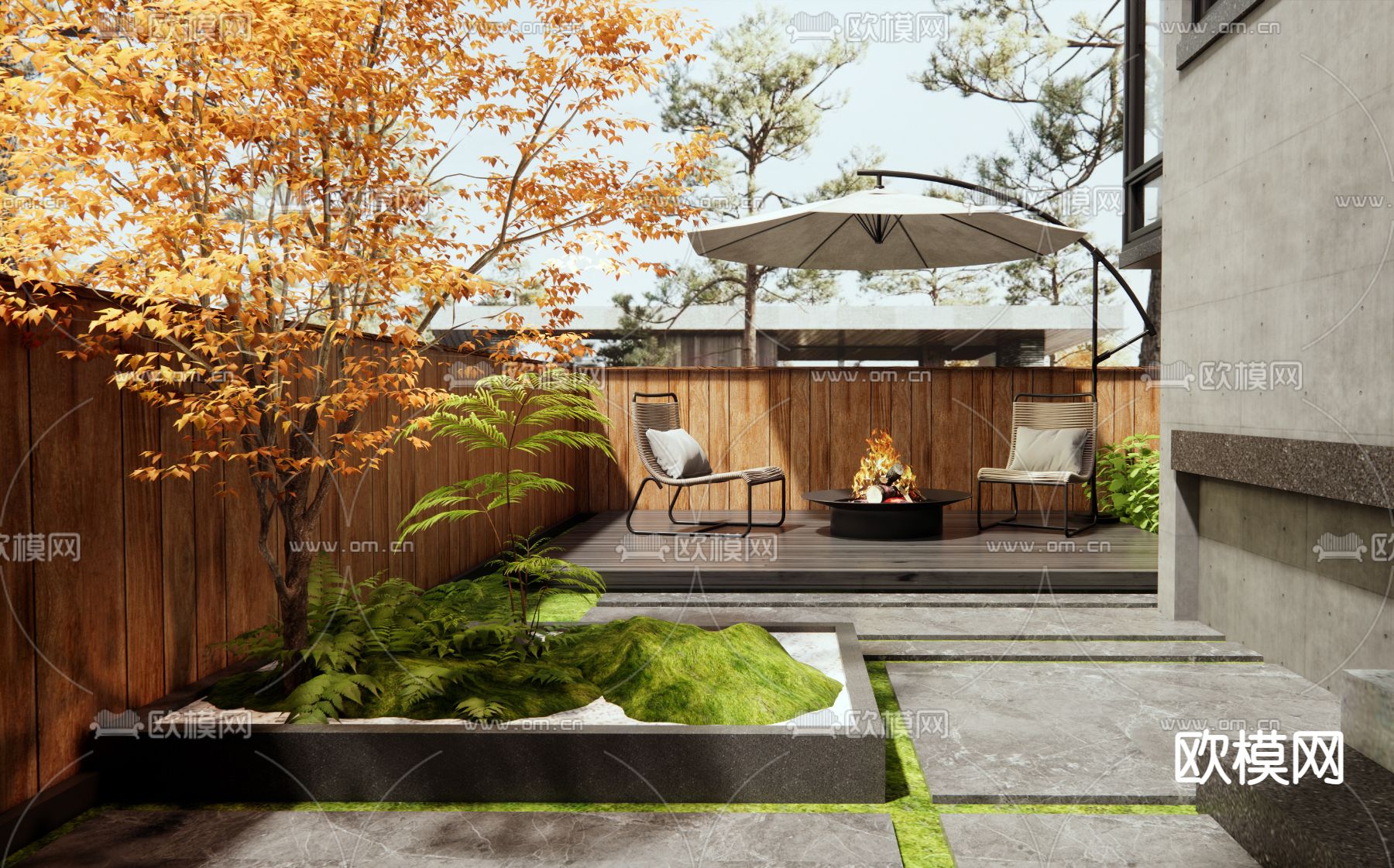 现代阳台 露台 屋顶花园3d模型下载