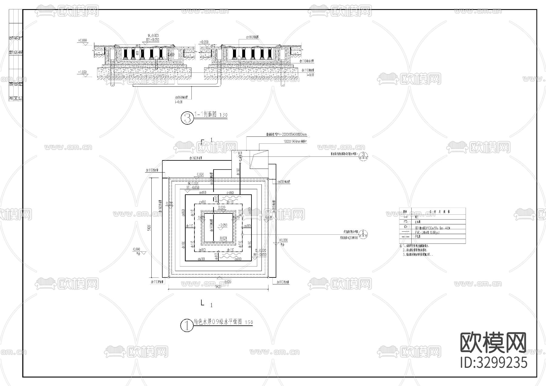景观水景给排水cad大样图下载